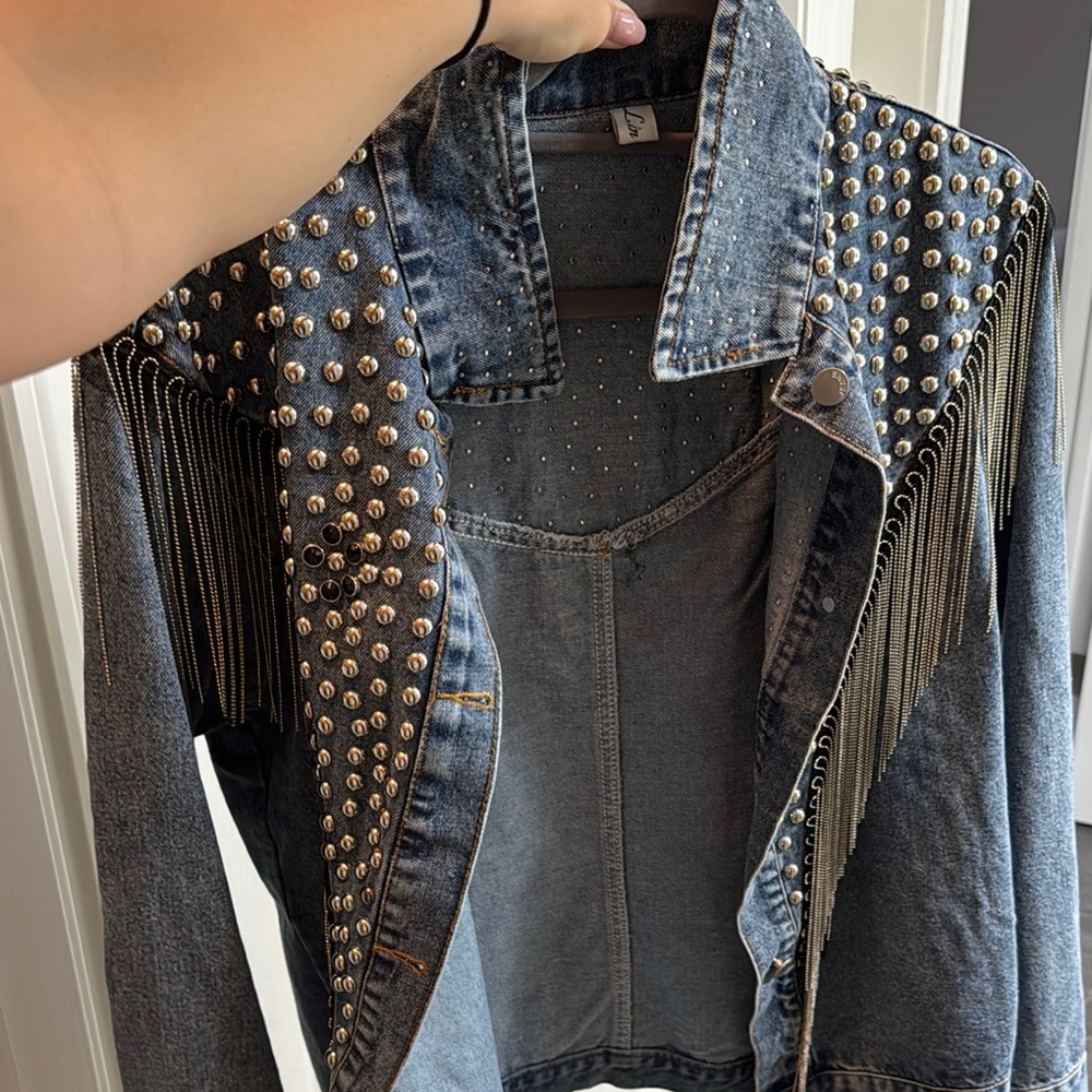 Studded Denim Jacket with Fringe
